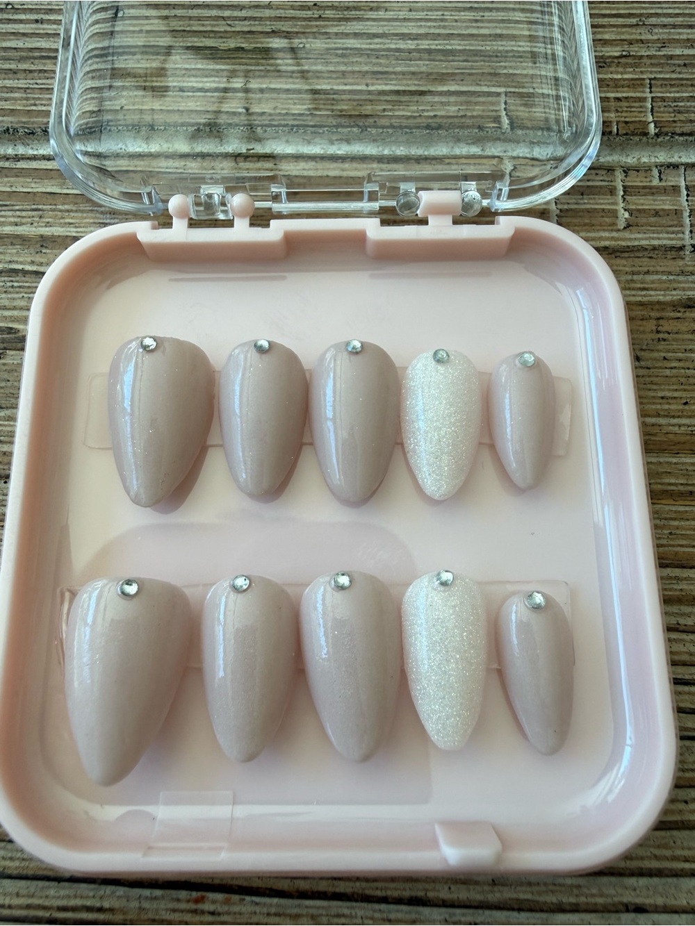 Nude Pink Press-On Nails with Sparkle Accent